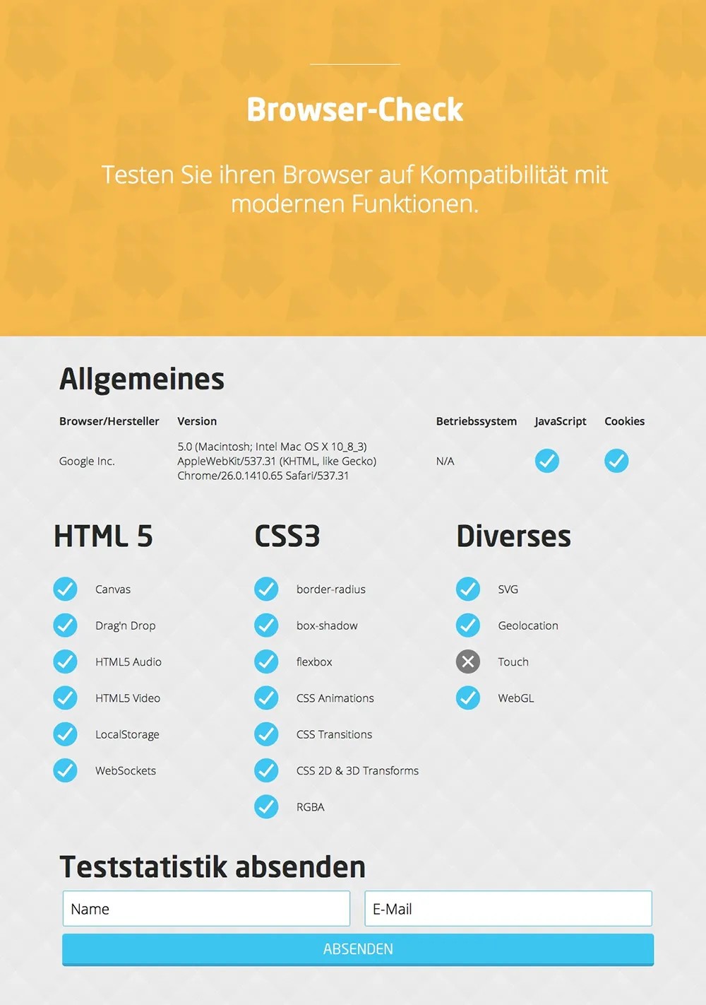 Screenshot vom Browsercheck
