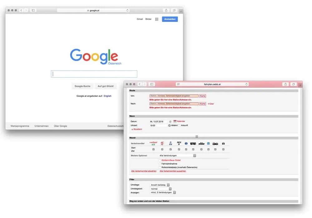 Die Google & ÖBB Suche