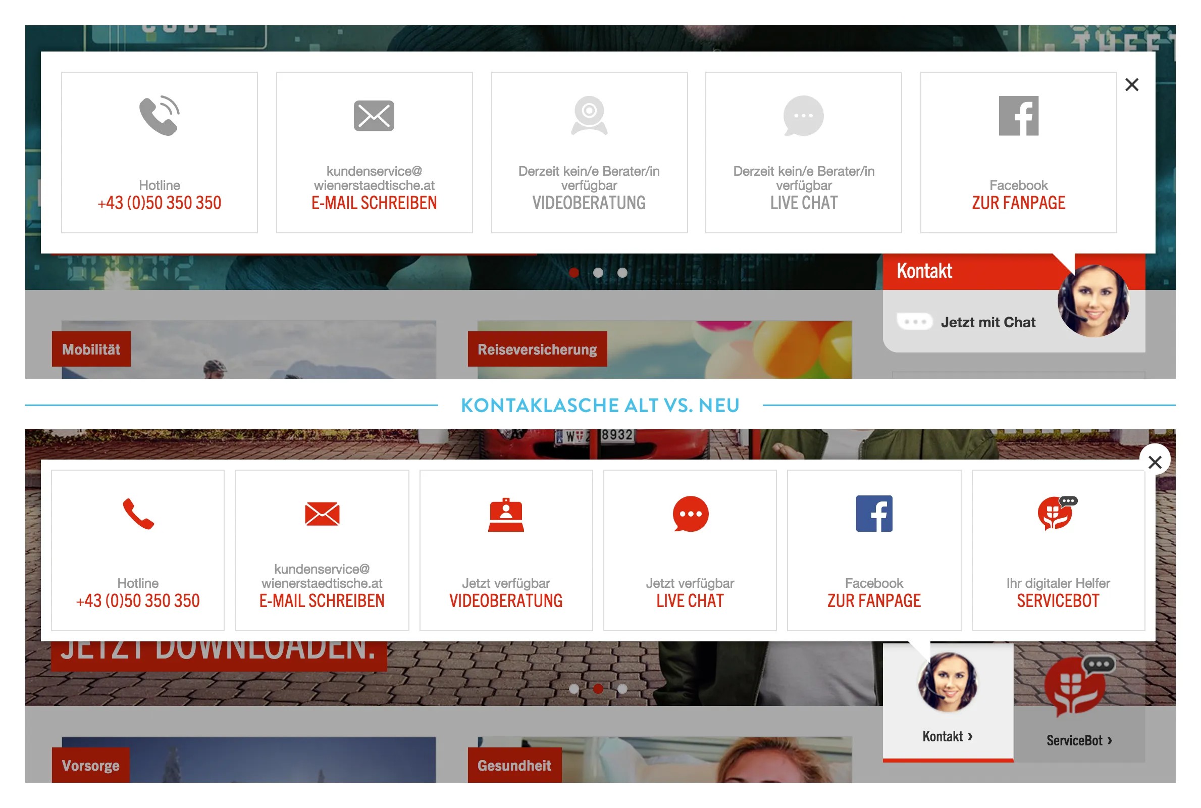 Oben: Kontaktlasche alt, Unten: Kontaktlasche neu