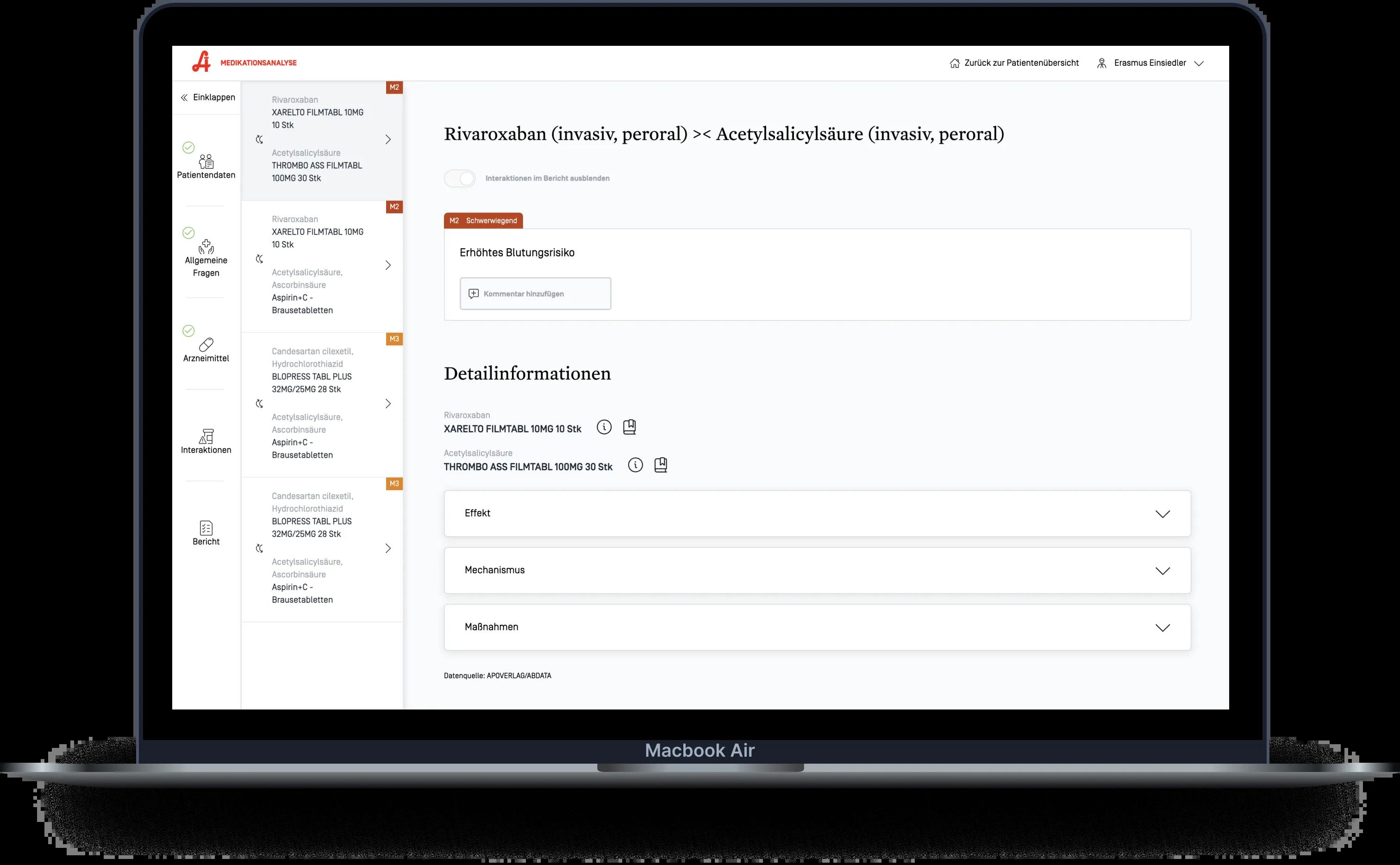 Ansicht zu Detailinformationen am Beispiel Rivaroxoban