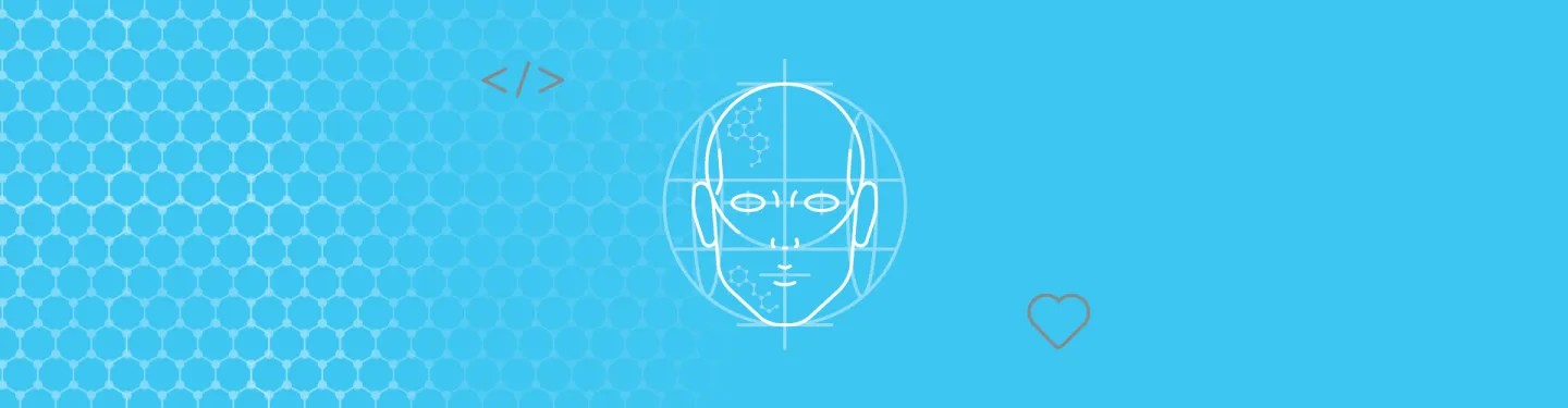 Blog article image showing a head that is being drawn with tech and love