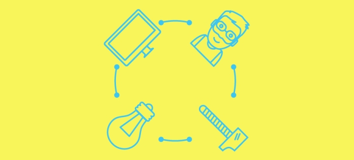 Blog Article Image showing a dev between a computer and tools