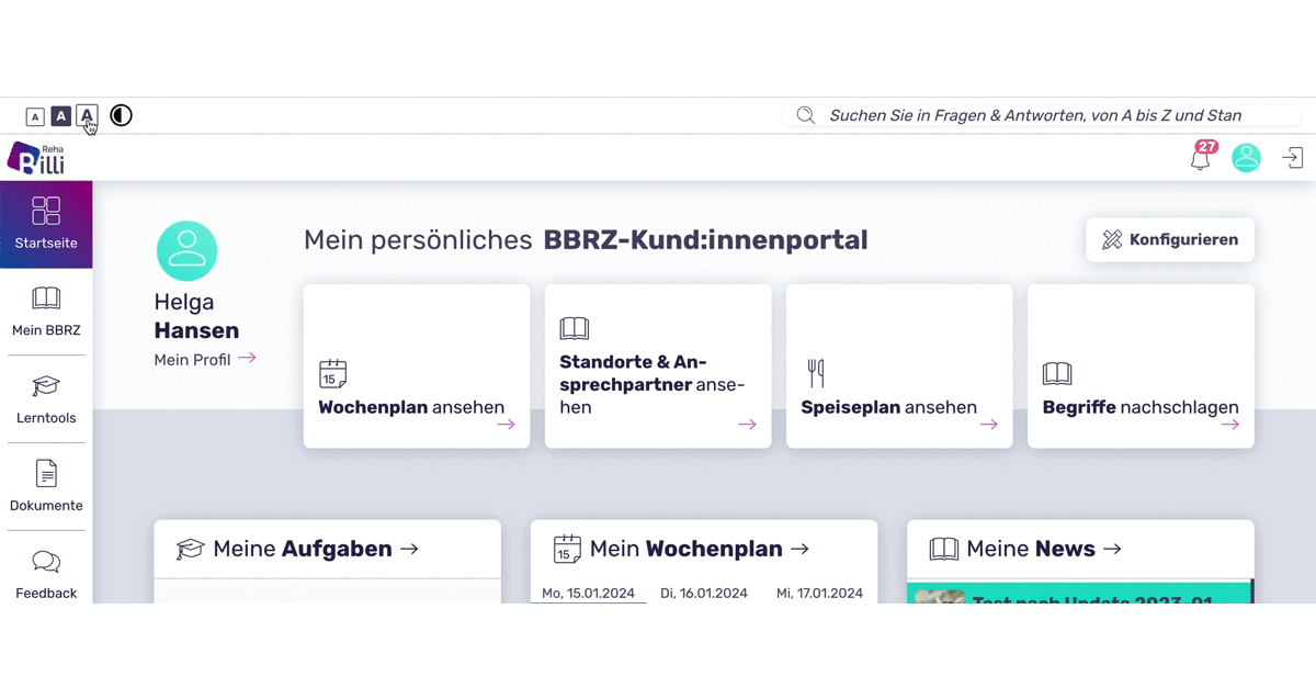 Ansicht Grössenanpassung des BBRZ-Kundinnenportals