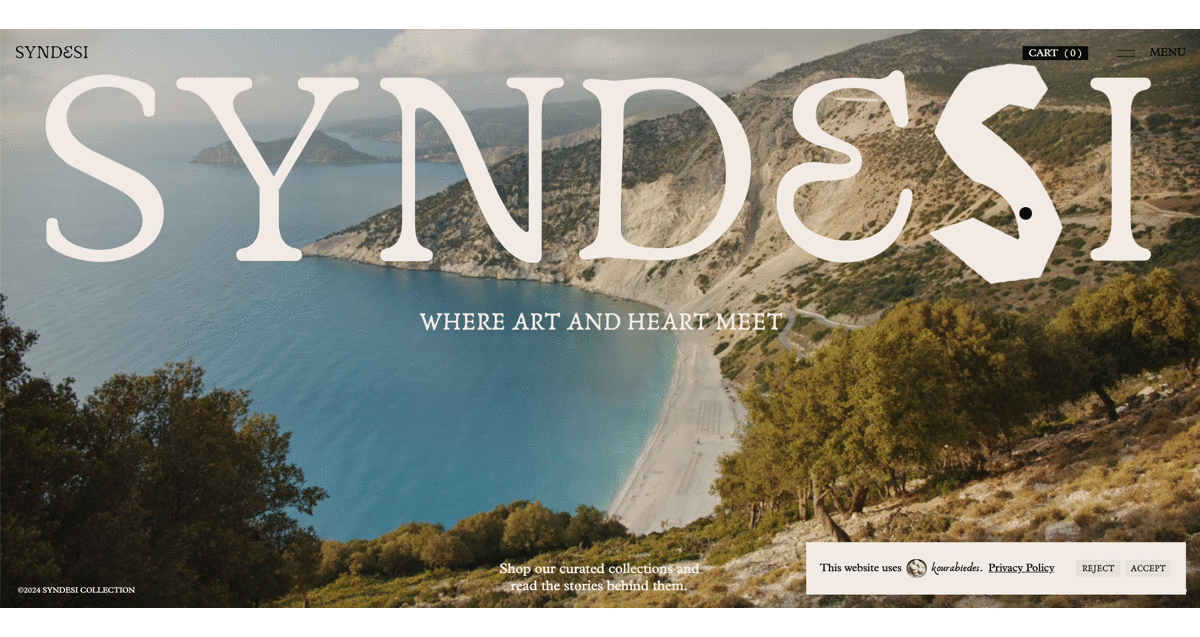 Ansicht der Seite Syndesi mit der Interaktion Maus (Buchstaben werden größer)